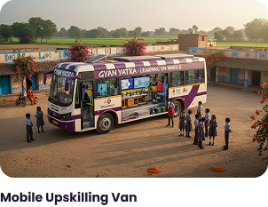 The Gyan Yatra mobile upskilling van parked outside a village school