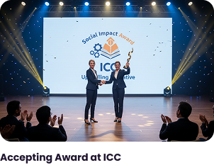 Accepting the award on stage at the ICC ceremony