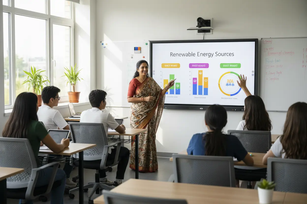 ENEST facilitator leading a smart-classroom session on renewable energy