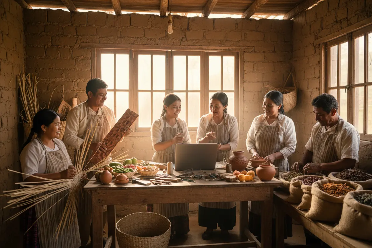 Artisans working together in a village workshop