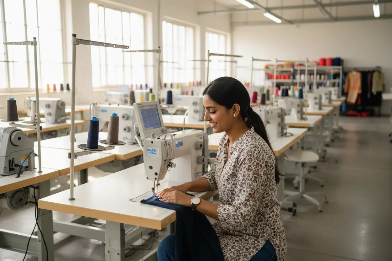 Woman working at a tailoring and garment training unit